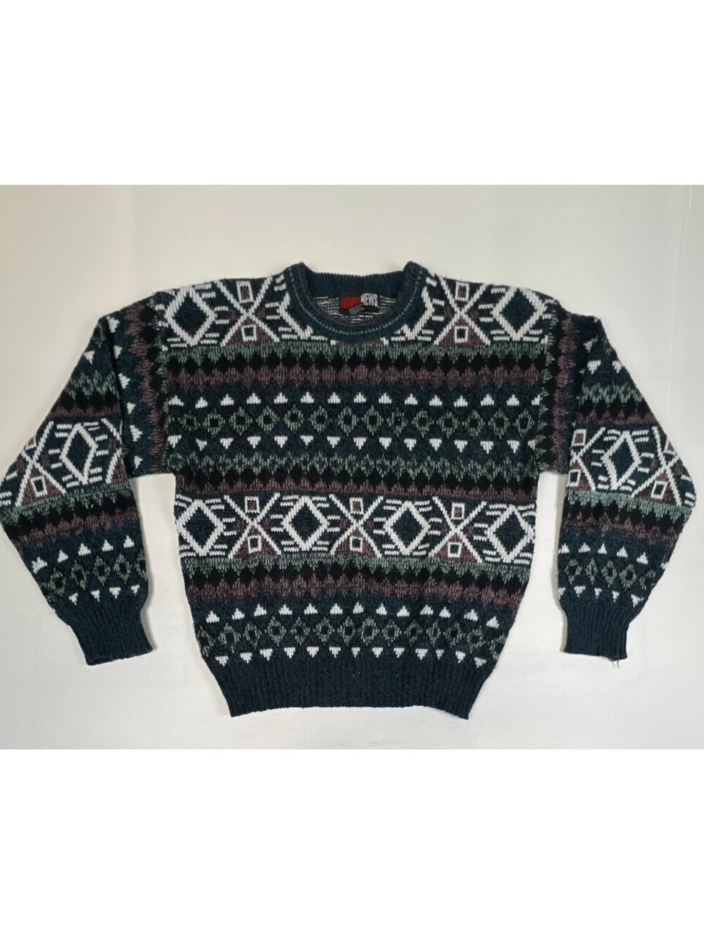 Todays News Men M Fair Isle Geometric Knit Crewneck Sweater Vintage